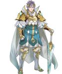  aqua_eyes arm_guards armor bangs blue_hair boots cape clenched_hand closed_mouth feather_trim fire_emblem fire_emblem_heroes full_body gauntlets gloves highres hrid_(fire_emblem_heroes) knee_boots long_sleeves looking_at_viewer maeshima_shigeki male_focus multicolored_hair non-web_source official_art pants puffy_sleeves short_hair shoulder_armor silver_hair solo standing striped sword transparent_background vertical_stripes weapon 