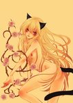  akatsuki_byakuya animal_ears bad_id bad_pixiv_id blonde_hair breasts cat_ears flower long_hair medium_breasts nude original rose solo tail 