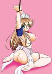  arms_up ass bdsm bondage bound bound_wrists breasts copyright_request green_eyes gyakushuu_takeshi large_breasts maid nipples no_bra no_panties shibari solo thighhighs 