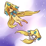  barefoot blonde_hair blush_stickers bottomless bow cape costume gen_3_pokemon hat hitec jirachi moemon naked_cape navel personification pokemon pokemon_(creature) smile star 