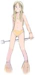  copyright_request flat_chest imo_cyber long_hair long_legs navel panties polearm solo tan trident underwear weapon 