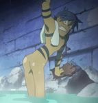  animated animated_gif ass blue_hair boota kamina lowres male_focus nude solo spanking tattoo tengen_toppa_gurren_lagann water 