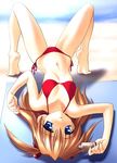  beach bikini blue_eyes day highres long_hair lotion lying navel neon_genesis_evangelion norizou_type-r red_hair solo souryuu_asuka_langley sunscreen swimsuit 