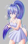  apron ass blue_hair breasts cleavage hayase_mitsuki kimi_ga_nozomu_eien ladle long_hair medium_breasts naked_apron solo 