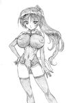 bb breasts ichijo_eika ichijou_eika large_breasts monochrome nipples ponytail sketch tail 
