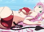  ass bad_anatomy bikini breasts demon_tail green_eyes highres lala_satalin_deviluke large_breasts long_hair lying non-web_source on_back on_side peke pink_hair sideboob solo swimsuit tail to_love-ru underboob vector_trace very_long_hair wallpaper 