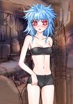  blue_hair blush breasts chiibou_(shoukasen) covered_nipples lingerie medium_breasts midriff original solo underwear 