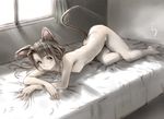  animal_ears barefoot bed blue_eyes cat_ears copyright_request flat_chest long_hair lying nipples nude petite rasukaru solo tail 