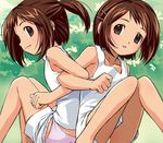  brown_eyes brown_hair camisole figure_17 flat_chest hair_ornament hairclip haruyama_kazunori multiple_girls panties ponytail shiina_hikaru shiina_tsubasa short_hair underwear 