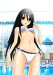  bad_id bad_pixiv_id bikini black_hair brown_eyes chair from_below indoors komori_kiri long_hair long_legs looking_at_viewer navel parasol photo_background pool poolside reflection sakebuotoko sayonara_zetsubou_sensei side-tie_bikini solo standing swimsuit umbrella white_bikini 