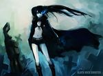  black_hair black_rock_shooter black_rock_shooter_(character) blue_eyes hironox long_hair midriff pale_skin solo 