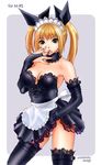  asagi_yoshimitsu bare_shoulders blonde_hair breasts choker cleavage elbow_gloves gloves green_eyes incise_soul lace licking m-rs maid medium_breasts panties pantyshot rukia_(incise_soul) sideboob skirt skirt_lift solo thighhighs twintails underwear 