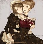  apron beatrice breast_grab breasts collar earrings grabbing jewelry maid maid_apron shannon sweat umineko_no_naku_koro_ni yuri 