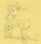  bad_id bad_pixiv_id barefoot feet leg_hug long_hair original shiwasu_takashi sketch solo traditional_media 