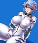  ayanami_rei blue_background blue_hair bodysuit breasts covered_nipples curvy gloves huge_breasts lowres matoyama neon_genesis_evangelion oekaki plugsuit red_eyes skin_tight solo thick_thighs thighs white_bodysuit 