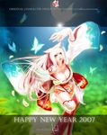  amaterasu animal_ears breasts japanese_clothes kid_(artist) kimono large_breasts long_hair ookami_(game) pantyhose solo tattoo white_hair wolf_ears 