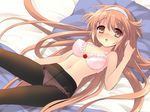  alice_parade bed blush bra brown_eyes brown_hair crotch_seam highres itou_noiji lingerie long_hair lying miori_(alice_parade) panties panties_under_pantyhose pantyhose pillow pink_bra pink_panties solo underwear underwear_only very_long_hair 