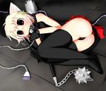  :3 animal_ears ankh ass blush cat_ears chain club collar copyright_request flail gloves legs lock lying panties red_eyes ribbon shironekoma solo thighhighs underwear weapon 