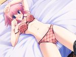  artist_request blue_eyes blush bra breasts cameltoe hoshiful lingerie lying medium_breasts panties red_hair short_hair solo takatsuka_mizuki underwear underwear_only 