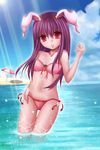  animal_ears bad_id bad_pixiv_id banned_artist beach bikini bunny_ears cloud day highres long_hair ocean outdoors purple_hair reisen_udongein_inaba sky solo swimsuit touhou yuuka_nonoko 