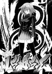  closed_mouth expressionless full_body greyscale jacket krsg_(yuusen_wireless) looking_at_viewer monochrome original school_uniform short_hair solo standing thighhighs zettai_ryouiki 