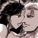  1girl :o artist_request close-up closed_mouth couple face hokuto_no_ken mamiya parted_lips rei_(hokuto_no_ken) smile upper_body 