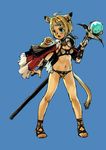  animal_ears bad_id bad_pixiv_id blonde_hair blue_eyes blush bra branch_(blackrabbits) cape circlet final_fantasy final_fantasy_xi lingerie mithra navel panties red_mage short_hair solo staff tail underwear underwear_only 