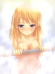  blonde_hair blue_eyes blush breast_press breasts cleavage large_breasts nude orange_hair pussy sakaki_imasato sasamori_karin short_hair showering solo to_heart_2 