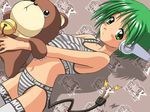  android artist_request bell bra doll electric_plug green_eyes green_hair lingerie multi panties robot_ears short_hair solo sports_bra striped striped_bra striped_panties stuffed_animal stuffed_toy teddy_bear thighhighs to_heart underwear underwear_only 