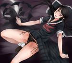  bad_id bad_pixiv_id bat black_hair black_panties dress fangs kaibutsu_oujo kamura_reiri long_hair moon panties red_eyes scharfschutze school_uniform serafuku side-tie_panties solo underwear vampire wind wind_lift 