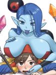  bare_shoulders breast_smother breasts cleavage dragon_quest dragon_quest_viii dress gloves hero_(dq8) huge_breasts long_hair pointy_ears simple_background standing tagme tongue very_long_hair white_background witch_(dragon_quest) witch_lady_(dq8) 