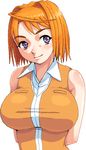  ahoge arms_behind_back artist_request blush breasts large_breasts my-hime oekaki orange_hair orange_shirt purple_eyes school_uniform shirt short_hair smile solo tokiha_mai 