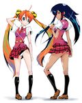  black_hair dak dark_skin heterochromia kagurazaka_asuna mahora_academy_middle_school_uniform mahou_sensei_negima! multiple_girls orange_hair panties pantyshot plaid plaid_skirt school_uniform skirt socks tatsumiya_mana twintails underwear 