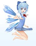  ass bad_id bad_pixiv_id barefoot blue_eyes blue_hair bow cirno feet flat_chest fujioka_toki hair_ribbon highres no_panties ribbon short_hair solo touhou wings 