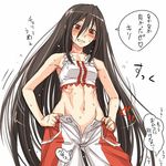  black_hair blush double_arts dressing long_hair midriff mosha navel no_panties open_fly red_eyes ruined_for_marriage solo sui_(double_arts) sweat tank_top translated unzipped very_long_hair 