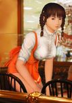  3d anna_miller artist_request breasts dead_or_alive large_breasts lei_fang nipples orange_skirt skirt solo waitress 