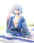  bad_id bad_pixiv_id hashiyamoto japanese_clothes kimono konpaku_youmu ribbon short_hair sleeping solo touhou white_hair 
