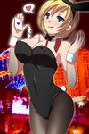  :p animal_ears bad_id bad_pixiv_id blonde_hair blue_eyes breasts bunny_ears bunny_girl bunnysuit card carol_(pop'n_music) cleavage covered_nipples fake_animal_ears falling_card futaba_841 holding holding_card large_breasts pantyhose pop'n_music short_hair solo tail tongue tongue_out 