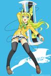  amplifier animal_ears bad_id bad_pixiv_id blue_eyes blush boombox cable char green_hair headphones instrument long_hair original panties pantyshot school_uniform solo striped striped_panties thighhighs underwear 