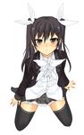  bad_id bad_pixiv_id black_hair blush brown_eyes char copyright_request face hair_ribbon kneeling long_hair ribbon skirt solo thighhighs twintails 
