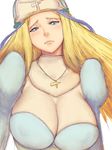  blonde_hair blue_eyes bodysuit breasts cleavage fumio_(rsqkr) hat huge_breasts jewelry long_hair melpha necklace nun queen's_blade solo 