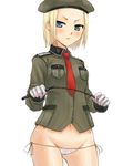  beret blonde_hair blue_eyes copyright_request gloves hashi hat military military_uniform necktie panties riding_crop short_hair side-tie_panties solo underwear uniform 