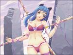  animal_ears blue_eyes blue_hair blush breasts cleavage copyright_request large_breasts lingerie long_hair midriff navel open_mouth solo underwear yu_li 