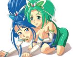  :o akimoto_komachi all_fours aqua_eyes baanin bent_over bike_shorts blue_hair blue_shorts blush breast_grab breasts bug butterfly cure_aqua cure_mint detached_sleeves flat_chest grabbing green_hair green_shorts groping hair_ornament insect jewelry kneeling long_hair magical_girl minazuki_karen multiple_girls naughty_face nipple_tweak nipples open_mouth ponytail precure shadow shiny shiny_clothes shorts simple_background small_breasts smile sweat tears topless twintails very_long_hair wide_ponytail yes!_precure_5 yuri 