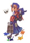  cat grand_convoy long_skirt makishima_azusa mecha_musume optimus_prime orange_eyes orange_hair short_hair skirt solo transformers transformers_superlink walking 