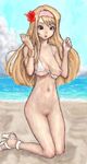  bad_id bad_pixiv_id beach bikini bikini_top bottomless breast_slip breasts brown_hair copyright_request day hairband high_heels kneeling large_breasts long_hair navel one_breast_out outdoors pon pubic_hair shoes solo swimsuit wardrobe_malfunction 