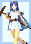  blue_eyes blue_hair blush breasts circlet cleavage dagger dragon_quest dragon_quest_iii gloves large_breasts long_hair noise_(tsuzuki) sage_(dq3) sheath sheathed smile solo staff thighhighs weapon zettai_ryouiki 