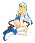  bdsm blonde_hair blue_eyes blush bondage bound bridget_(guilty_gear) char face guilty_gear hat long_hair lying male_focus otoko_no_ko socks solo yo-yo 