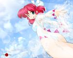 ass beach casual_one-piece_swimsuit cloud day dutch_angle final_fantasy one-piece_swimsuit outdoors red_hair ribbon see-through sky solo splashing swimsuit wallpaper white_mage young_wang 