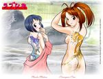  ass blush bob_cut breasts dragon full_body_tattoo love_hina maehara_shinobu multiple_girls narusegawa_naru nude onsen sideboob small_breasts tattoo tiger undressing young_wang 